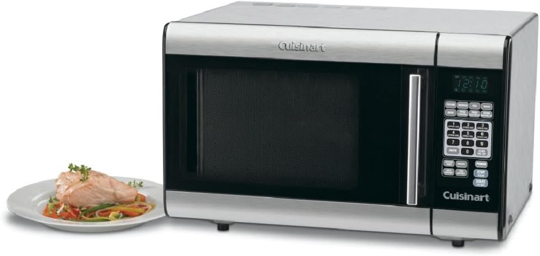 A tabletop microwave.