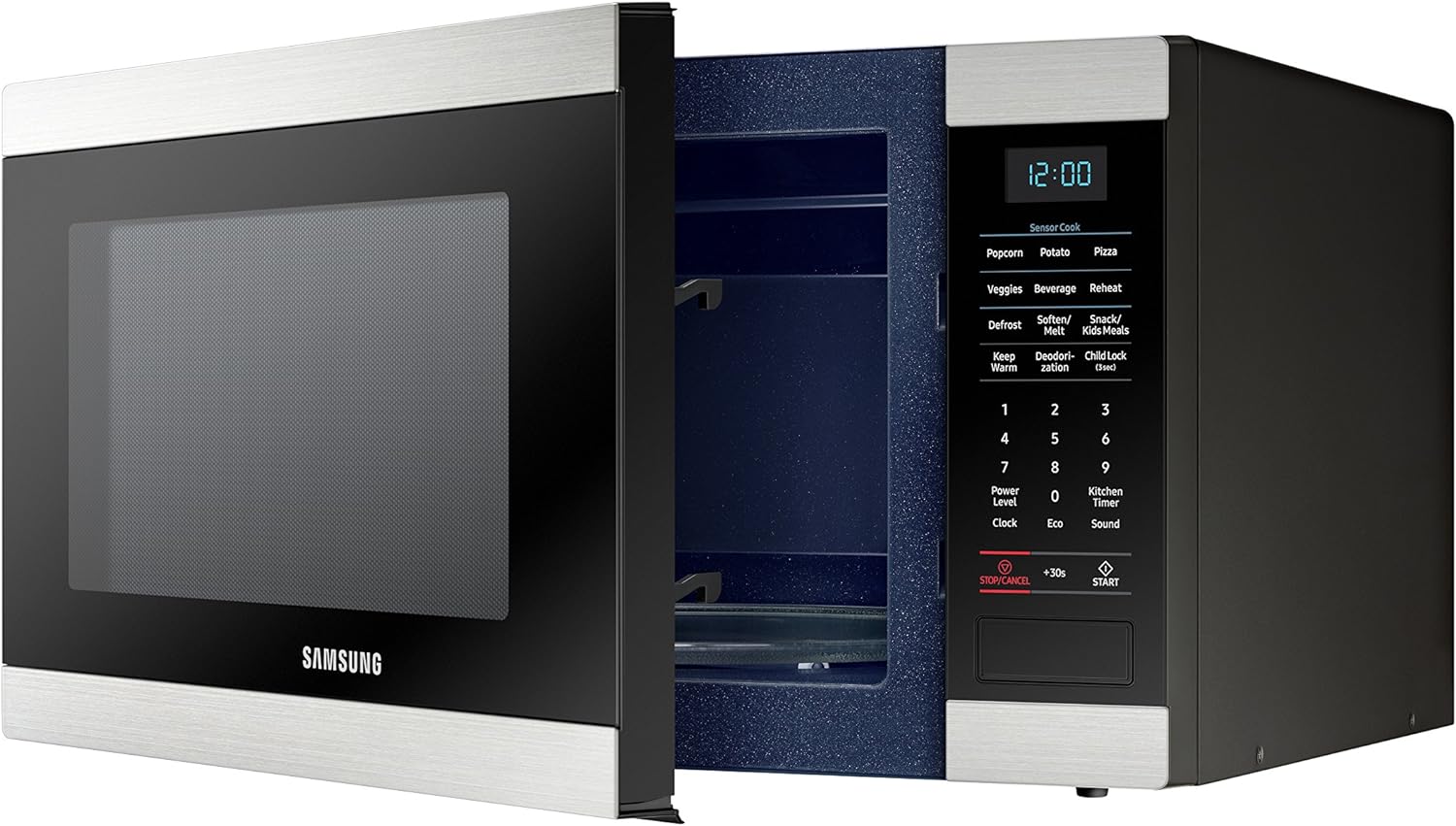 A front-opening microwave oven